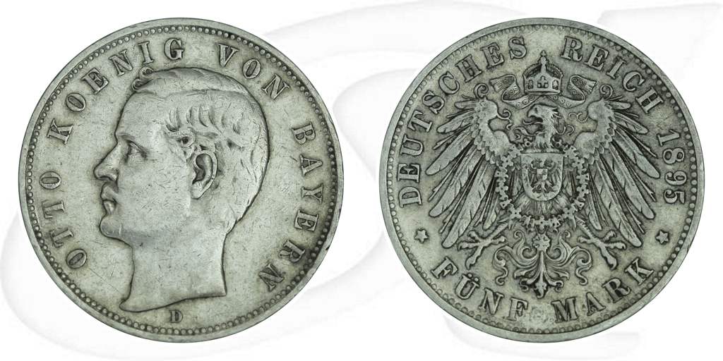 Deutschland Bayern 5 Mark 1895 ss Otto Münze Vorderseite und Rückseite zusammen