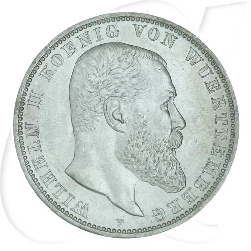 Deutschland Württemberg 5 Mark 1908 vz Wilhelm II. Münzen-Bildseite