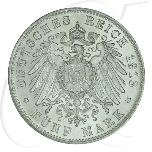 Deutschland Bayern 5 Mark 1913 vz-st Otto