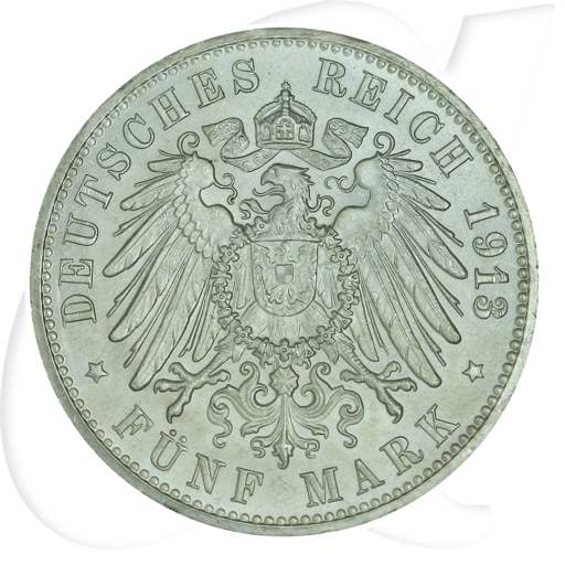 Deutschland Hamburg 5 Mark 1913 vz-st Münzen-Wertseite