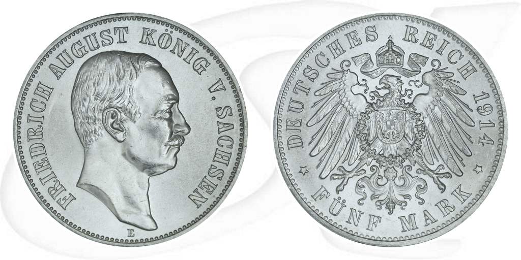 Deutschland Sachsen 5 Mark 1914 vz-st Friedrich August Münze Vorderseite und Rückseite zusammen