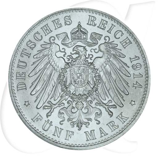 Deutschland Sachsen 5 Mark 1914 vz-st Friedrich August Münzen-Wertseite