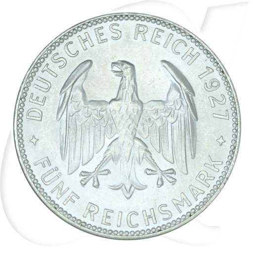 Weimarer Republik 5 Mark 1927 F vz-st 450 Jahre Universität Tübingen Münzen-Wertseite
