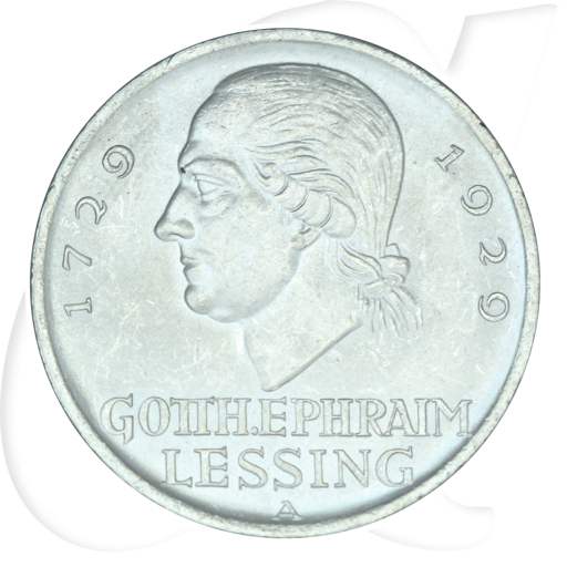 Weimarer Republik 5 Mark 1929 A vz-st 200. Geb. Gotthold Ephraim Lessing Münzen-Bildseite