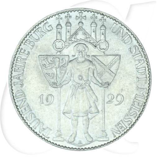 Weimarer Republik 5 Mark 1929 E vz 1000 Jahre Burg und Stadt Meißen Münzen-Bildseite