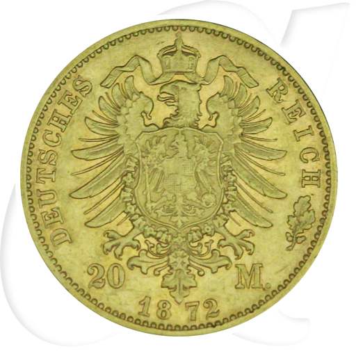 Deutschland 20 Mark Gold 1872 D ss Bayern Ludwig II. Münzen-Wertseite