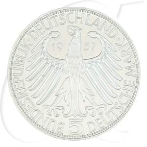 BRD 5 DM 1957 J fast vz Silber Gedenkmünze Freiherr von Eichendorff Bildseite