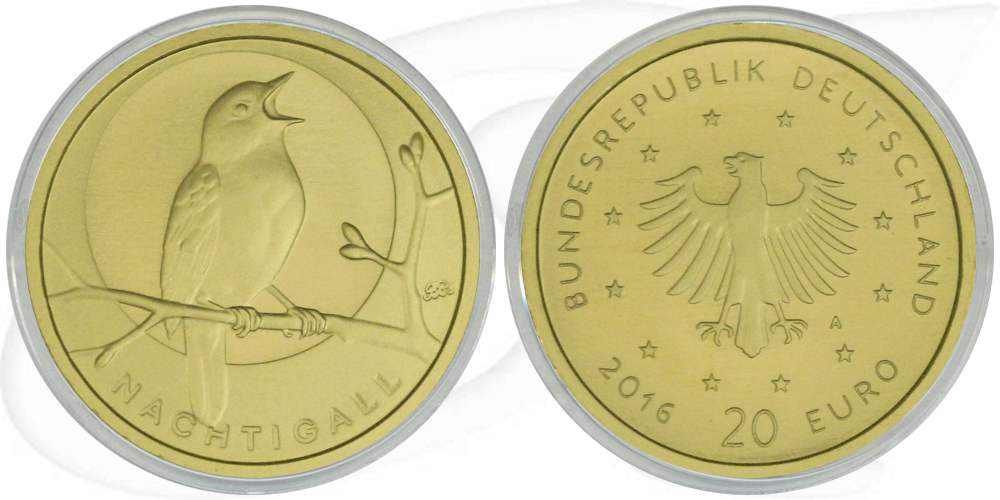 BRD 20 Euro 2016 A st/OVP Gold Heimische Vögel - Die Nachtigall