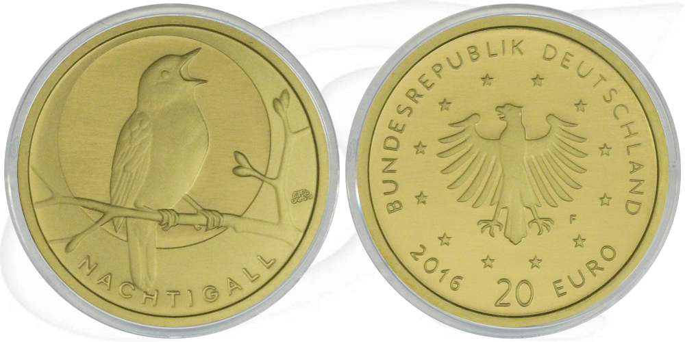 BRD 20 Euro 2016 F st/OVP Gold Heimische Vögel - Die Nachtigall