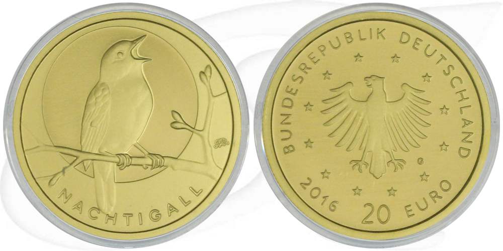 BRD 20 Euro 2016 G st/OVP Gold Heimische Vögel - Die Nachtigall