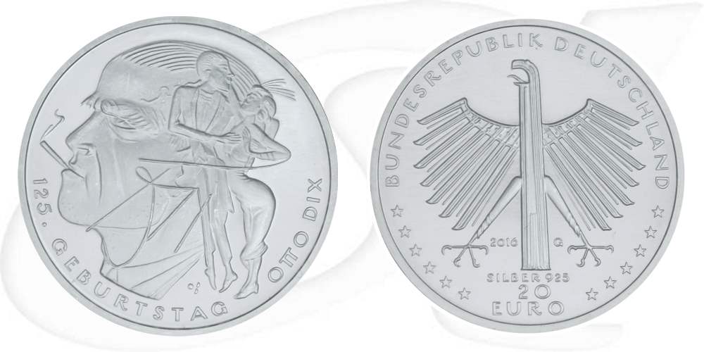 BRD 20 Euro Silber 2016 G st 125. Geburtstag Otto Dix