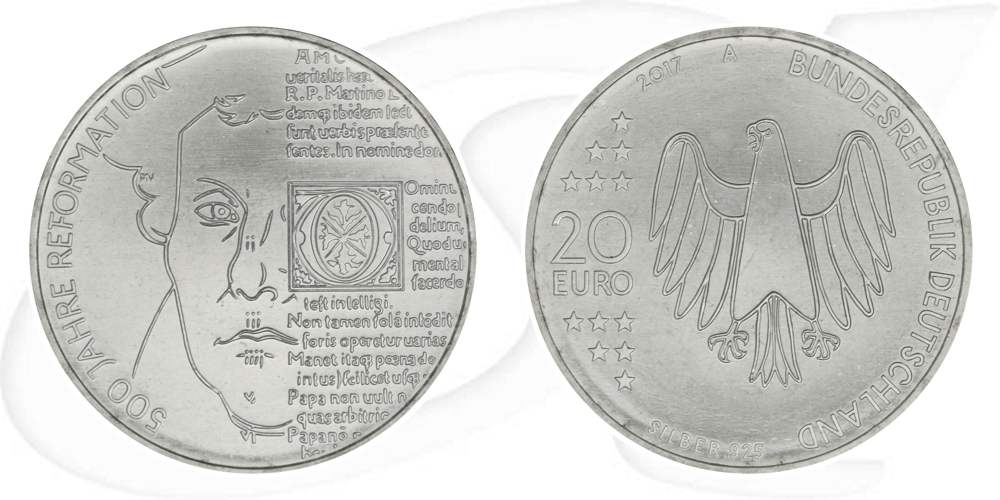 BRD 20 Euro Silber 2017 A st 500 Jahre Reformation