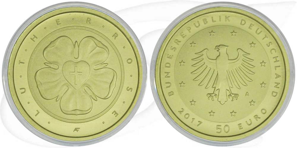 BRD 50 Euro 2017 A st/OVP Gold 500 Jahre Reformation - Lutherrose