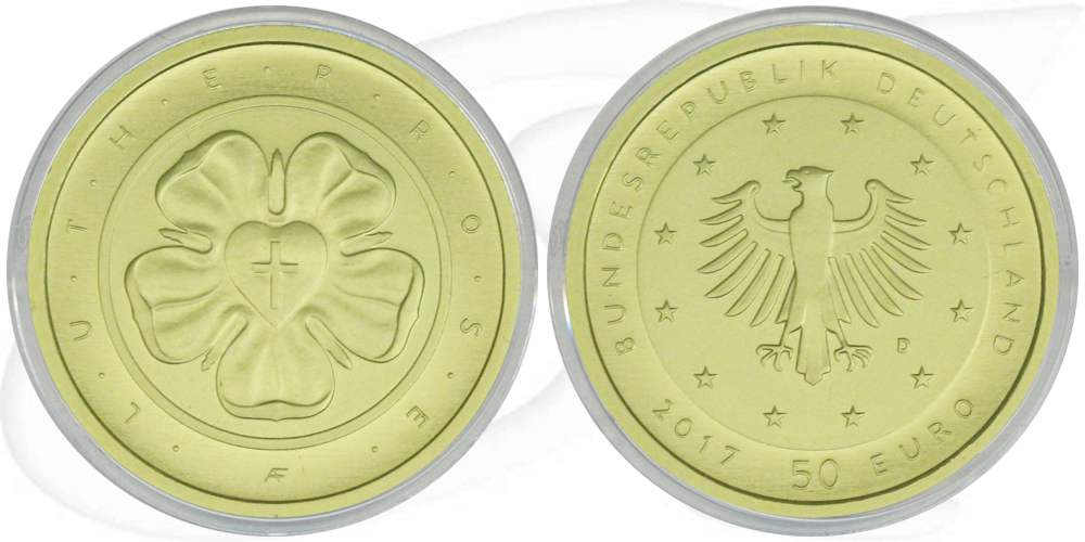 BRD 50 Euro 2017 D st/OVP Gold 500 Jahre Reformation - Lutherrose