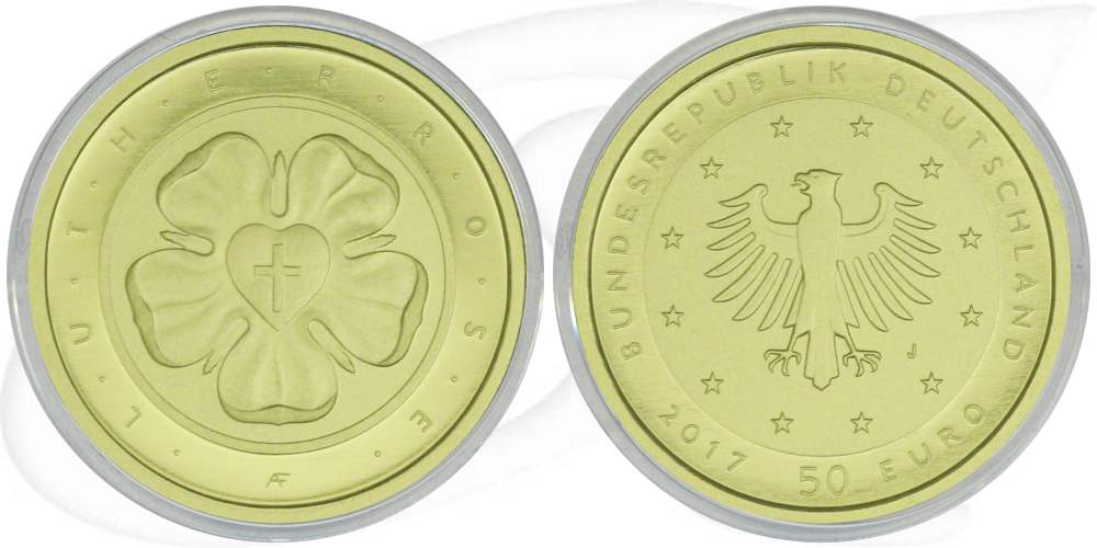 BRD 50 Euro 2017 J st/OVP Gold 500 Jahre Reformation - Lutherrose