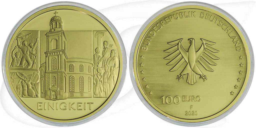 Deutschland Einigkeit 100 Euro Gold Säulen Demokratie Münze Vorderseite und Rückseite zusammen