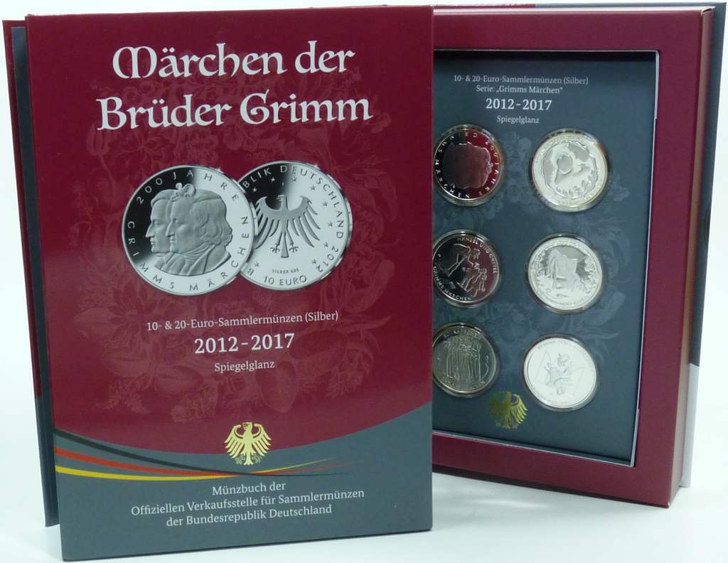 BRD Münzbuch 4x 10 Euro 2x 20 Euro Märchen der Gebrüder Grimm Spiegelglanz OVP Buch