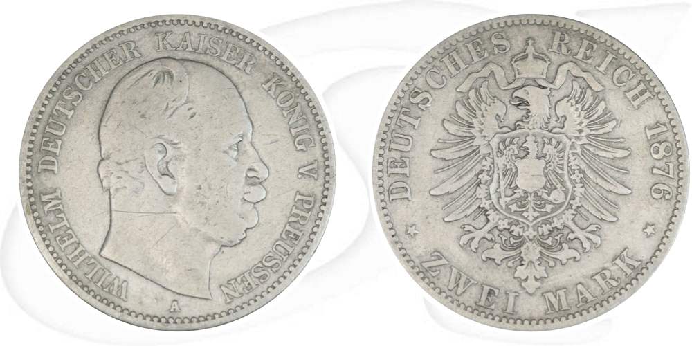 Deutsches Kaiserreich - Preussen 2 Mark 1876 A s Kaiser Wilhelm I. Münze Vorderseite und Rückseite zusammen