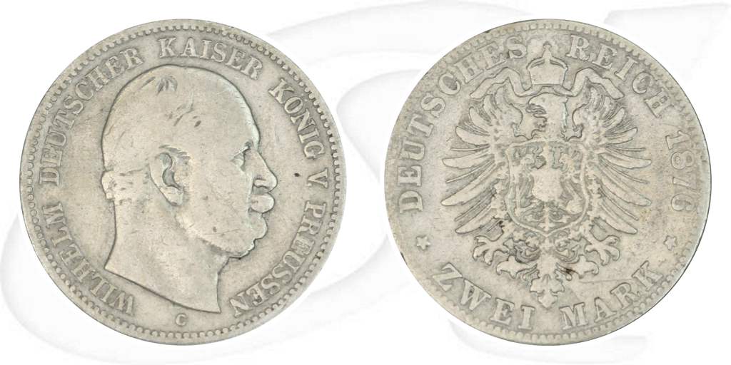 Deutsches Kaiserreich - Preussen 2 Mark 1876 C s Kaiser Wilhelm I. Münze Vorderseite und Rückseite zusammen