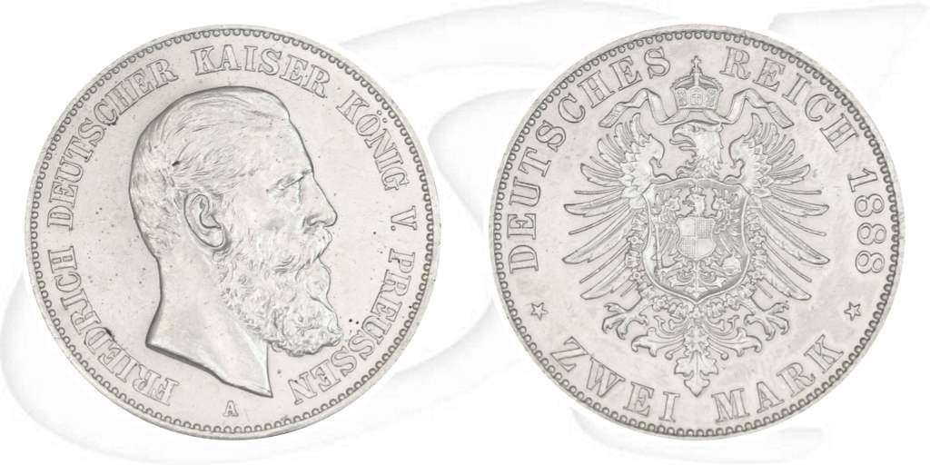 Deutsches Kaiserreich - Preussen 2 Mark 1888 A vz Friedrich III. Münze Vorderseite und Rückseite zusammen