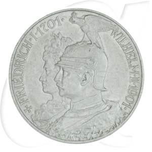 Deutsches Kaiserreich - Preussen 2 Mark 1901 ss-vz 200 Jahre Königreich Münzen-Bildseite