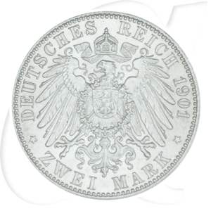 Deutsches Kaiserreich - Preussen 2 Mark 1901 vz-st 200 Jahre Königreich Münzen-Wertseite