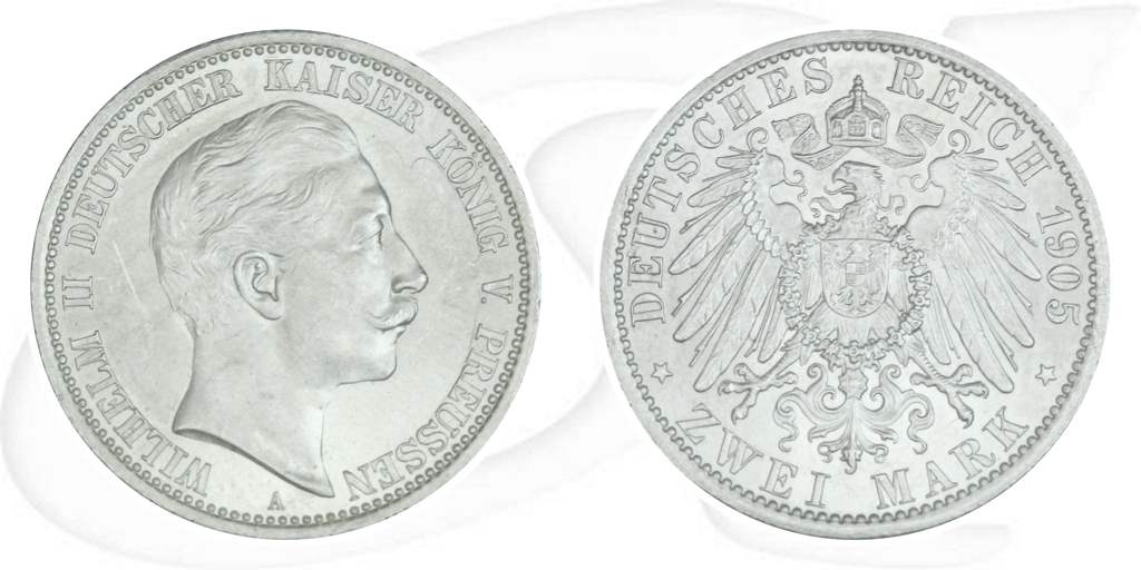 Deutsches Kaiserreich - Preussen 2 Mark 1905 A vz-st Kaiser Wilhelm II. Münze Vorderseite und Rückseite zusammen