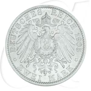 Deutsches Kaiserreich - Preussen 2 Mark 1905 A vz-st Kaiser Wilhelm II. Münzen-Wertseite