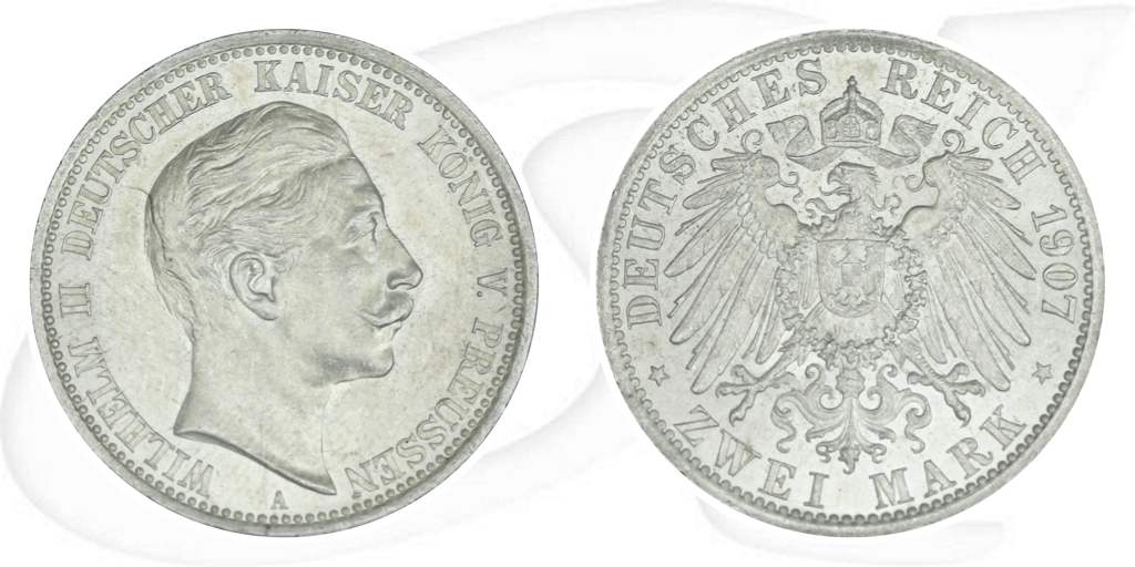Deutsches Kaiserreich - Preussen 2 Mark 1907 A vz Kaiser Wilhelm II. Münze Vorderseite und Rückseite zusammen