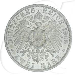 Deutsches Kaiserreich - Preussen 2 Mark 1908 A vz Kaiser Wilhelm II. Münzen-Wertseite