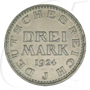 Weimarer Republik 3 Mark 1924 J ss Kursmünze