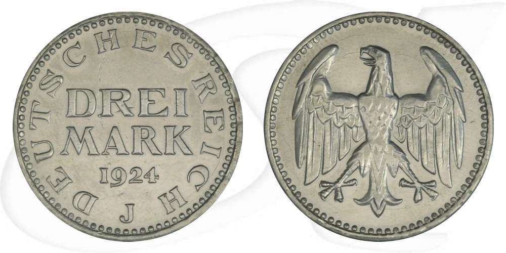 Weimarer Republik 3 Mark 1924 J ss Kursmünze