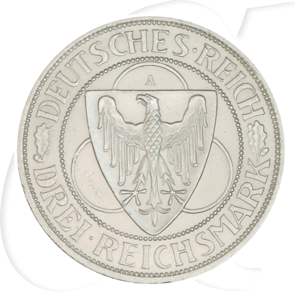 Weimarer Republik 3 Mark 1930 A ss-vz Rheinlandräumung