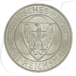 Weimarer Republik 3 Mark 1930 A vz-st Rheinlandräumung