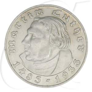 Drittes Reich 2 RM 1933 E vz 450. Geburtstag Martin Luther