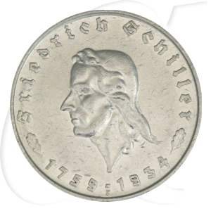 Deutschland Drittes Reich 5 RM 1934 F ss Friedrich von Schiller