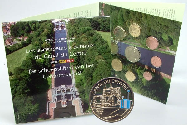 Belgien Kursmünzensatz 2007 st OVP Centrumkanaal mit Farbmedaille