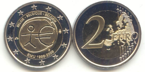 Belgien 2 Euro 2009 PP original 10 J. Währungsunion WWU / EWU