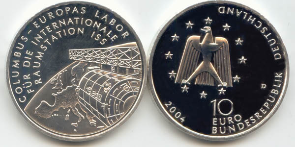 BRD 10 Euro Silber 2004 D Internationale Raumstation ISS st