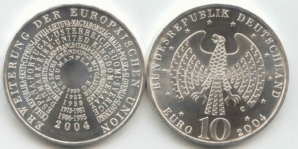 BRD 10 Euro Silber 2004 G Erweiterung der Europ. Union st
