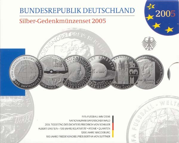 BRD GDM-Set 6x 10 Euro Silber 2005 OVP im Blister PP (Spgl)
