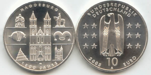 BRD 10 Euro Silber 2005 A Magdeburg st