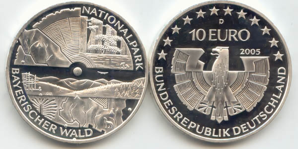 BRD 10 Euro Silber 2005 D Nationalpark Bay. Wald st