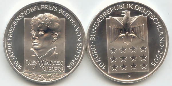 BRD 10 Euro Silber 2005 F Bertha von Suttner st