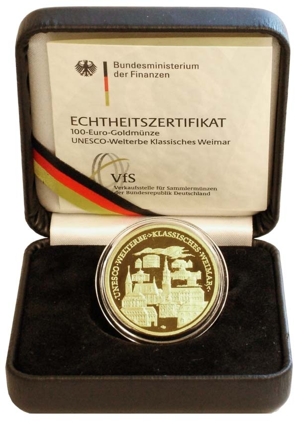 BRD 100 Euro 2006 G vz-st original Weimar Anlagegold 15,55g fein in Münzkassette mit Zertifikat