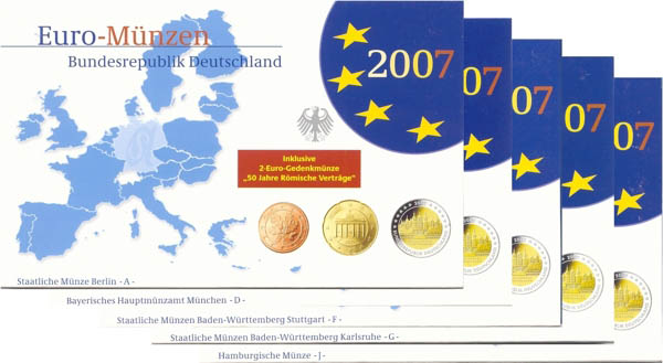 BRD Kursmünzensatz PP (Spgl) OVP 2007 ADFGJ komplett