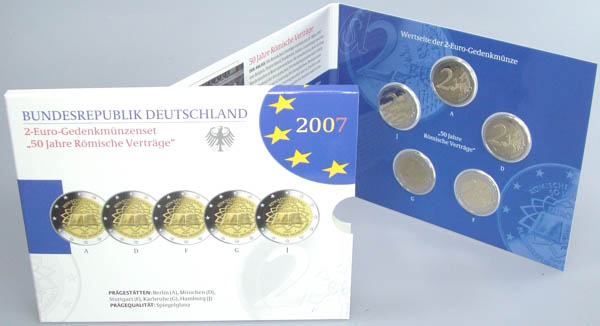 BRD 2 Euro 2007 PP Römische Verträge Satz offiziellen Blister