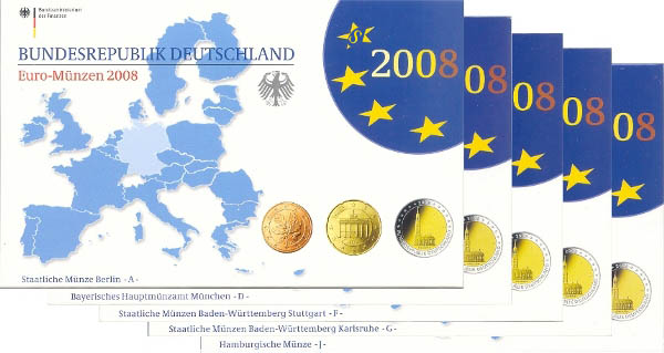 BRD Kursmünzensatz PP (Spgl) OVP 2008 ADFGJ komplett