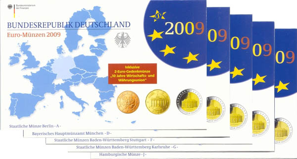 BRD Kursmünzensatz PP (Spgl) OVP 2009 ADFGJ komplett