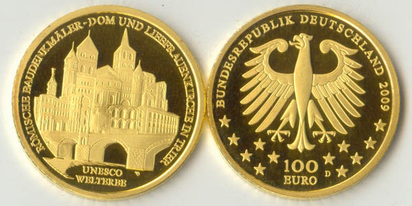 BRD 100 Euro 2009 D st OVP Trier Anlagegold 15,55g fein
